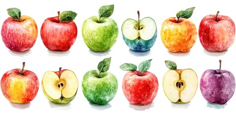 Poster - Watercolor Painting of Various Apples in Different Stages