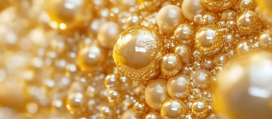 Poster - A Close-Up View of Golden Spheres with a Shiny, Iridescent Finish