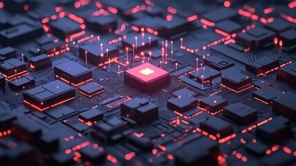 Poster - A glowing red microprocessor surrounded by black circuit board components