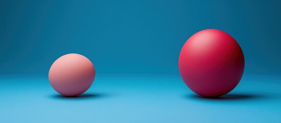 Poster - Two Spheres on a Blue Surface with Varying Sizes and Shades of Pink