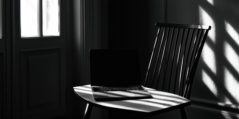 Poster - A Laptop and Chair Bathed in Sunbeams