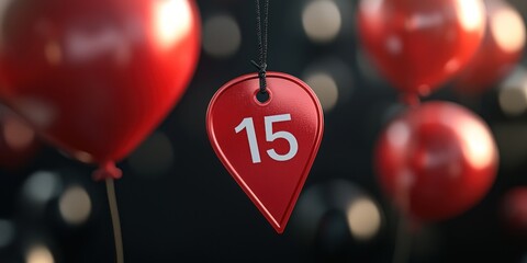 Aufkleber - Red Number Fifteen Tag Hanging Against Blurred Background