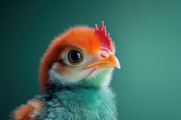 Wall Mural - Mystic portrait of baby Leghorn Chick in studio, copy space on right side, Headshot, Close-up View, isolated on white background