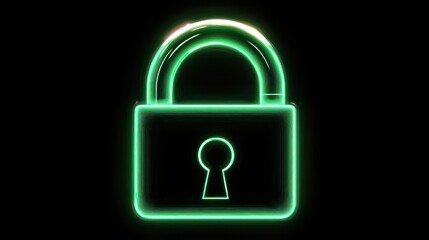 Poster - Green Neon Glowing Padlock Icon on Black Background