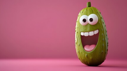 Wall Mural - Happy cartoon pickle on pink background.