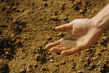Aufkleber - Seeds are scattered from a hand onto prepared soil, indicating the start of the planting process in a garden or farm setting. Generative AI