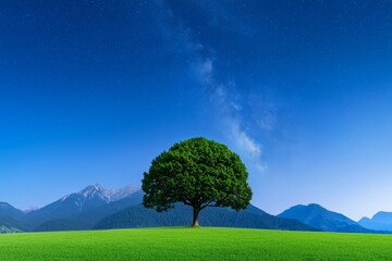 Wall Mural - a nighttime scene featuring a vibrant milky way in the spring sky.