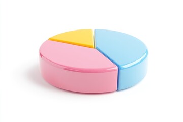 Poster - A 3D pie chart divided into three sections pink, blue, and yellow.