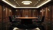 © Galaxyd - Luxurious wooden boardroom with a large round table and black leather chairs.