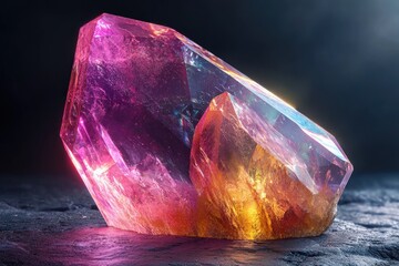 Poster - A Large, Multi-faceted Crystal with a Pink and Orange Hue
