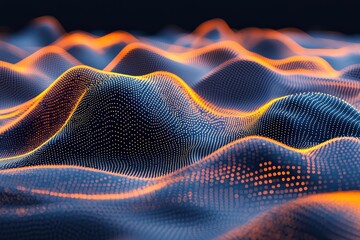 Poster - Abstract Digital Landscape with Orange Glowing Peaks