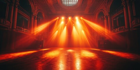 Aufkleber - A Stage Lit by Spotlights in a Large, Ornate Hall