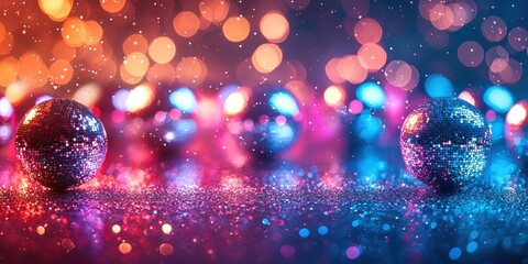 Aufkleber - Two Disco Balls Reflecting Colorful Lights on Glittering Surface
