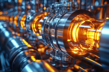 Poster - Close-up of a Glowing Industrial Pipe System