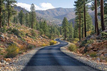 Poster - Winding Asphalt Road Through a Mountainous Forest