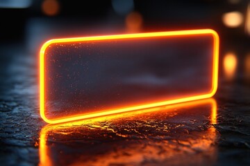 Poster - Glowing Orange Neon Rectangle on Dark Surface