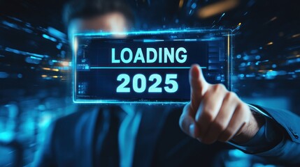 Aufkleber - Man in Suit Interacting with Digital Interface Displaying Loading 2025