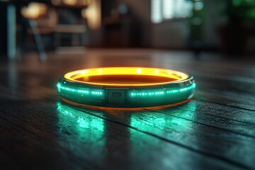 Poster - Futuristic Glowing Ring on a Wooden Surface