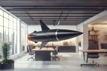 Aufkleber - Black Missile Flying Through Modern Office Space