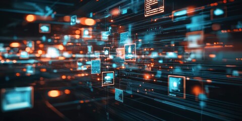 Aufkleber - Abstract Digital Interface with Blurry Lights and Data Streams