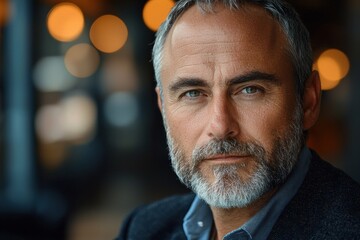 Poster - Close-up Portrait of a Middle-Aged Man with Graying Beard