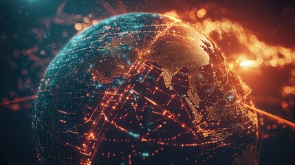 Fototapete - Abstract Digital Globe with Glowing Lines and Dots