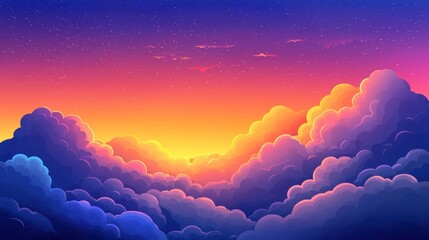 Aufkleber - A Colorful Sunset Above Layered Fluffy Clouds with a Starry Sky