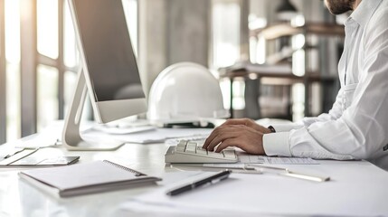 Aufkleber - Close-up of a Man's Hands Typing on a Keyboard in an Office Setting
