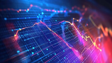Aufkleber - A close-up of a digital screen displaying a financial chart with blue, yellow, and red lines and dots.