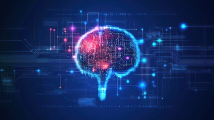 Poster - A digital brain illustration with glowing circuit board design in the center.