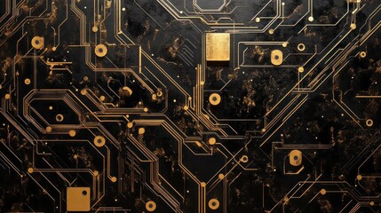 Poster - Abstract black and gold circuit board pattern.