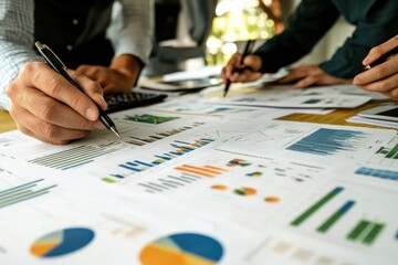 Aufkleber - Business people reviewing financial data and charts in a meeting.
