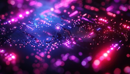 Poster - Abstract Circuit Board with Pink and Blue Lights