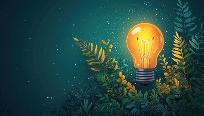 Aufkleber - Glowing Light Bulb Surrounded by Lush Greenery