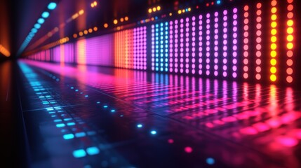 Aufkleber - Illuminated Corridor with Colorful LED Lights and Reflective Floor
