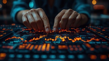 Aufkleber - Hands Interacting with Glowing Data on a Technological Surface