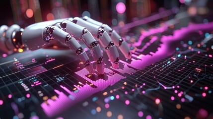 Aufkleber - Robotic Hand Interacting with a Digital Interface Showing Financial Data