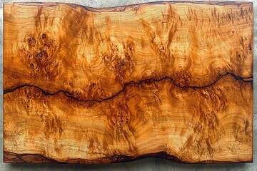 Aufkleber - Polished Wooden Slab with Intricate Grain Patterns and a Black Crack