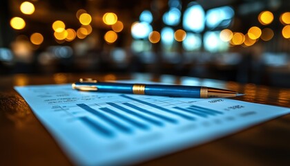 Leinwandbilder - A Pen Lying on a Bar Graph Against a Blurred Bokeh Background