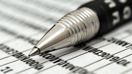 Poster - Close-up of a Metallic Pen Tip on a Paper Surface