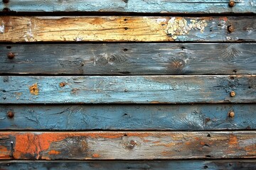 Aufkleber - Weathered Wooden Planks with Peeling Blue Paint
