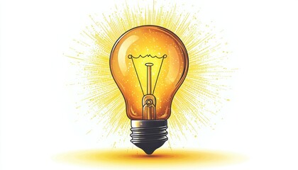 Aufkleber - Glowing Light Bulb with Yellow Rays
