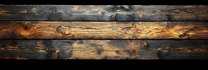 Poster - Three Horizontal Boards of Burned and Natural Wood