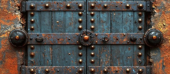 Poster - Weathered Wooden Door with Metal Accents and Rust