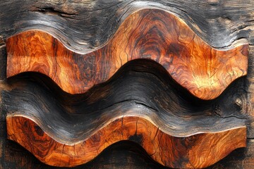 Poster - Carved wooden waves with contrasting dark and light wood grain