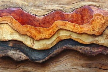 Aufkleber - Abstract Wavy Layers of Polished Wood with Varied Colors and Textures