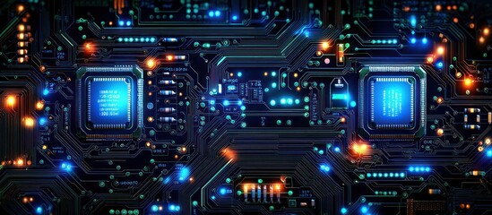 Poster - Close-up of a Circuit Board with Glowing Components