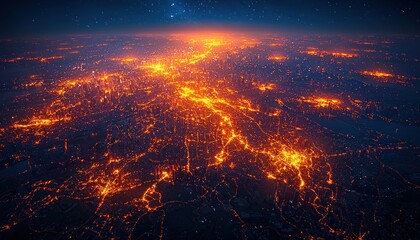 Poster - Aerial View of a City at Night with Glowing Lights
