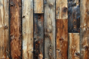 Poster - Weathered Wooden Plank Wall with Varying Grain Patterns and Colors