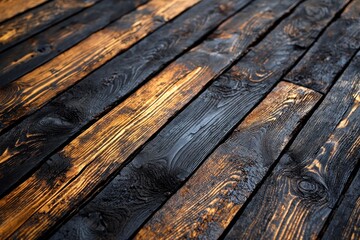 Aufkleber - Close-up of Burnt and Unburnt Wood Planks